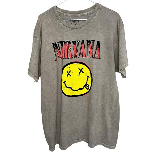 NIRVANA Smiley Face 90s Style Grunge Official Band Shirt Unisex Size‎ Large - Picture 1 of 7
